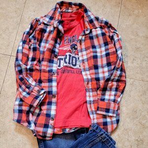 Boys 5/6 Flannel outfit with New England Patriots shirt
